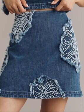 Maeve Embroidered Denim Mini Skirt